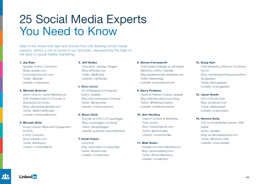 Snapshot of 25 social media experts you need to know