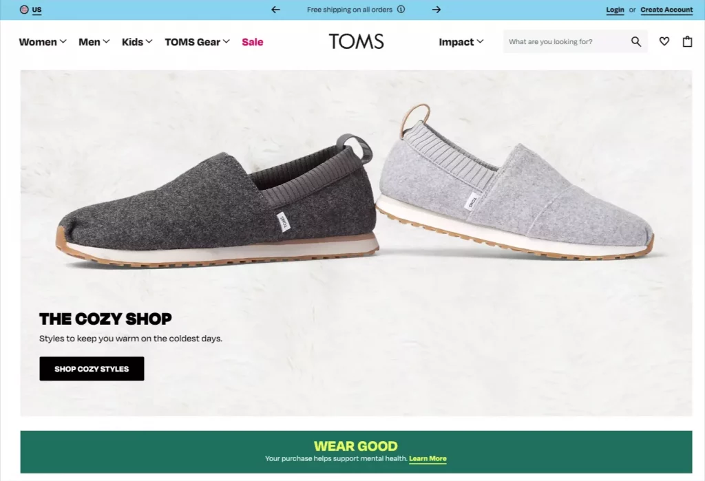 Screenshot of TOMS homepage