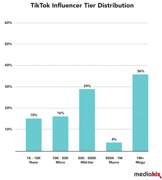 Influencer marketing statistics bar graph of TikTok influencer tier distribution