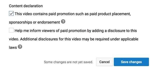 Screenshot of YouTube content declaration