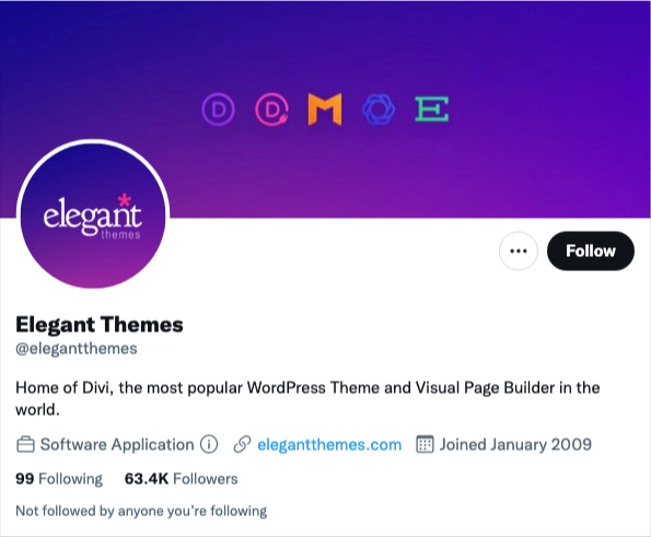 Screenshot of Elegant Themes Twitter profile