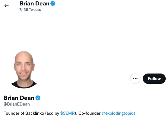 Screenshot of Brian Dean's Twitter