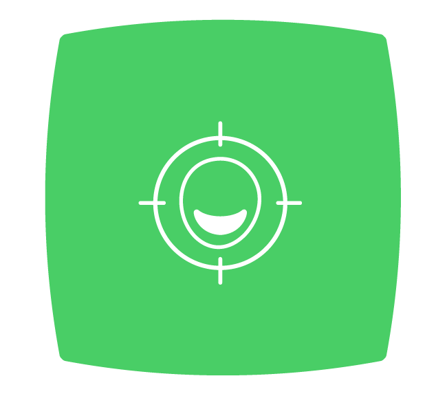 Icon of a smiling face in target crosshairs on a green background
