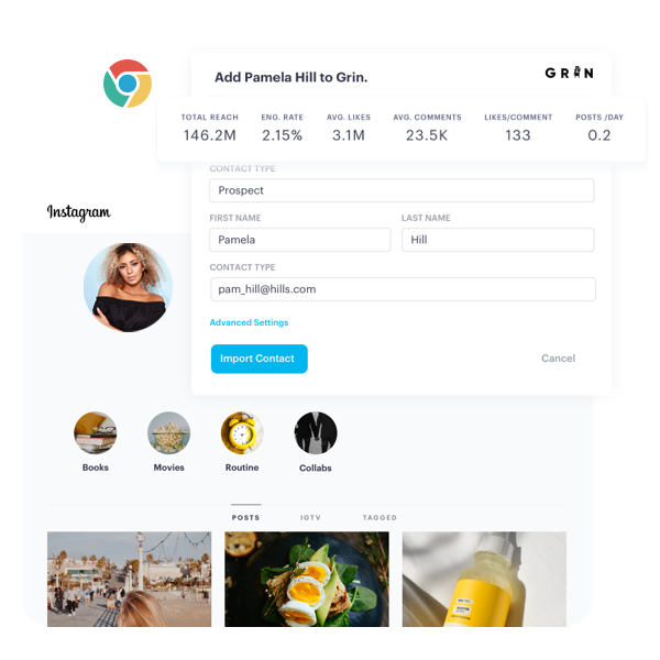 Example of how GRIN's platform adds influencers from Instagram