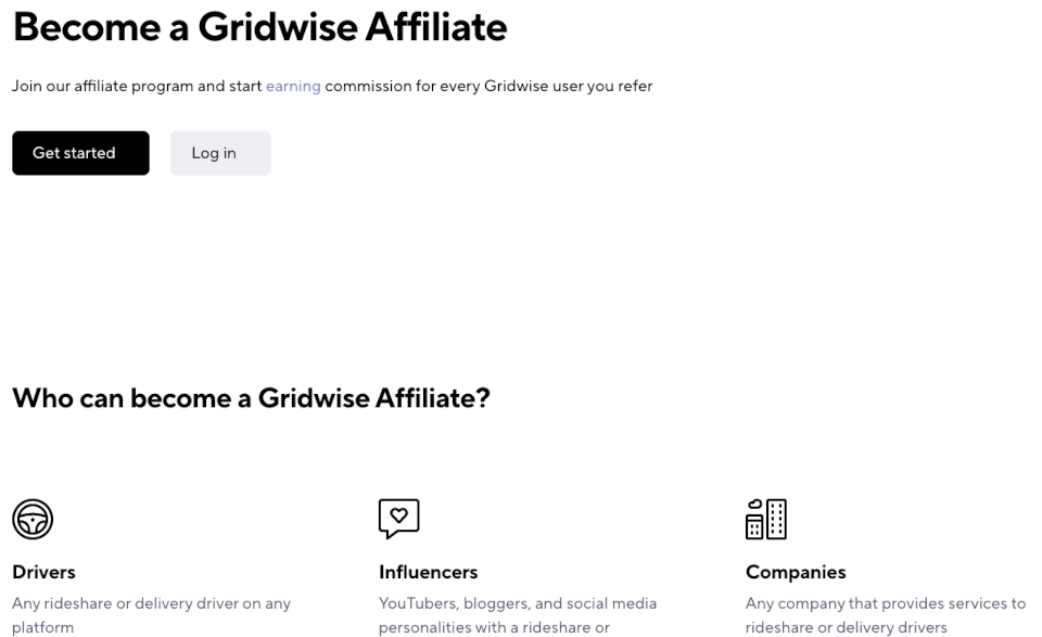 Screenshot of Gridwise affiliate page