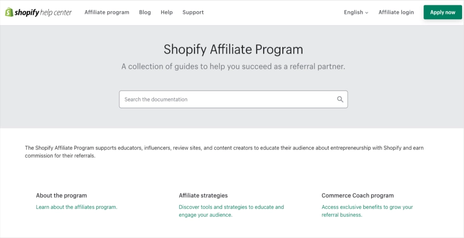 Shopify affiliate program snapshot