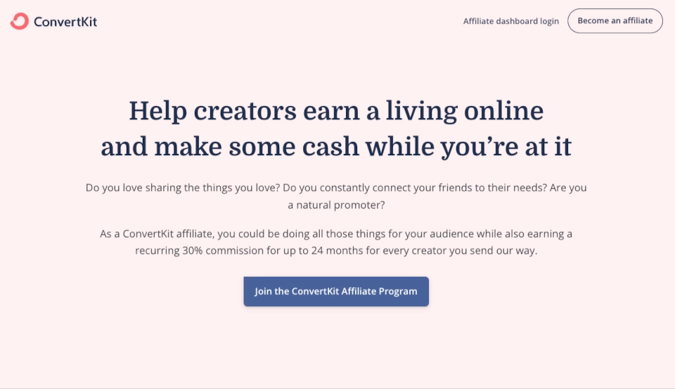 Screenshot of ConverterKit affiliate marketing page