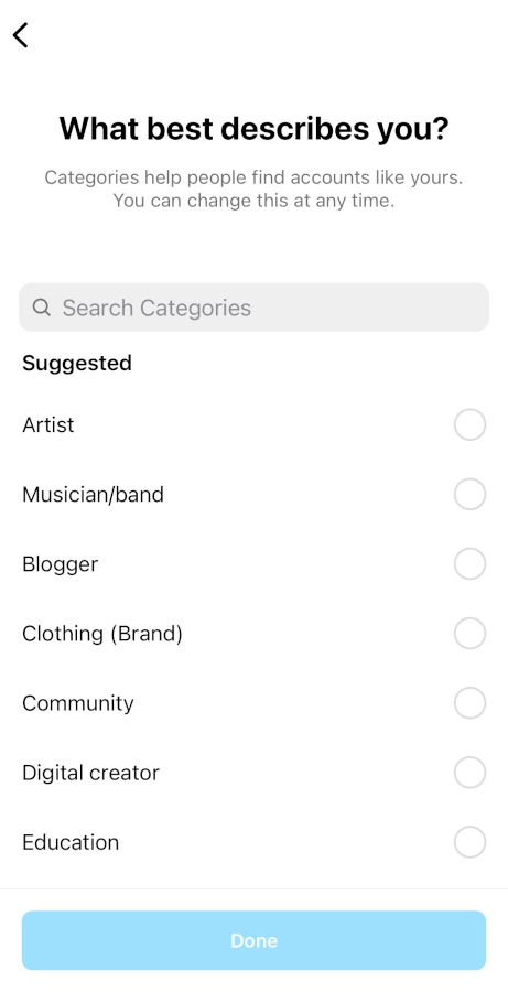 Instagram category section