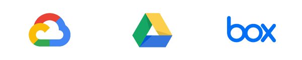 Google Cloud, Google Drive, and Box icons