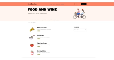 Screenshot of the Food and Wine section of the Good Pair Days website