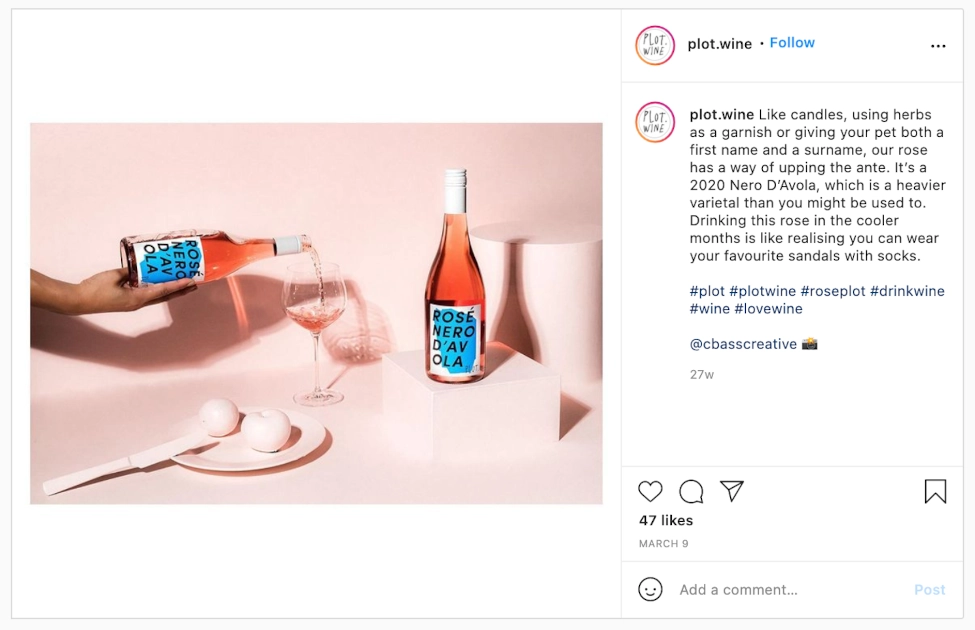 Screenshot of plot.wine's Instagram post