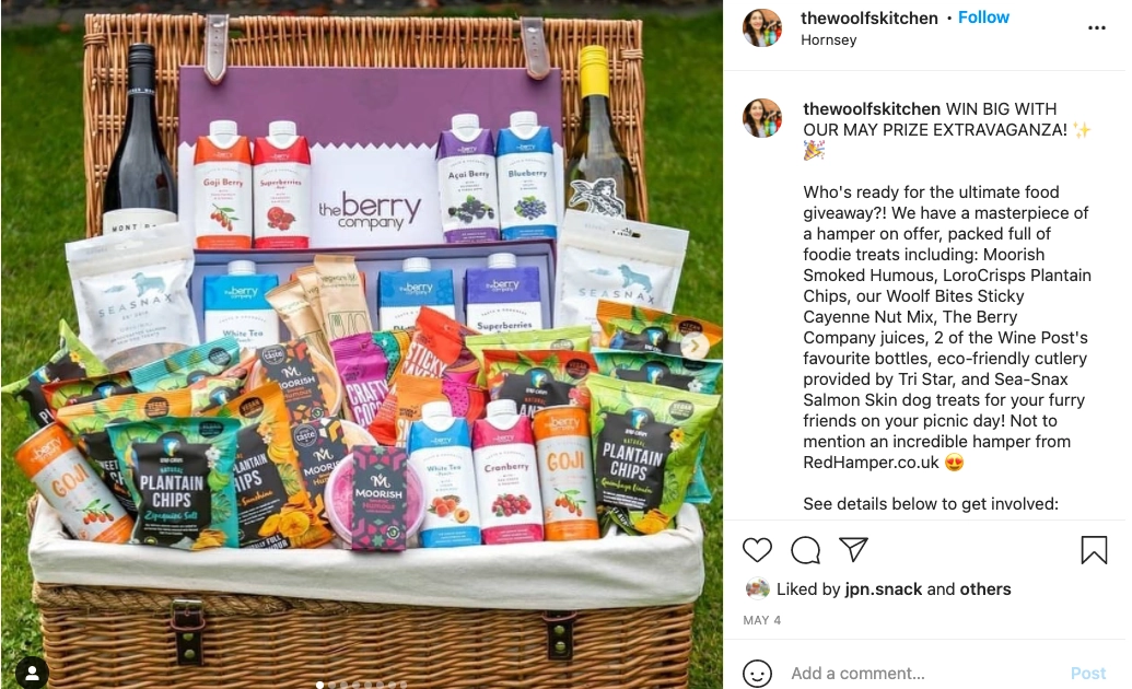 Screenshot of thewoolfskitchen May giveaway basket