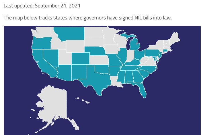 Map of which states have signed NIL bills into law