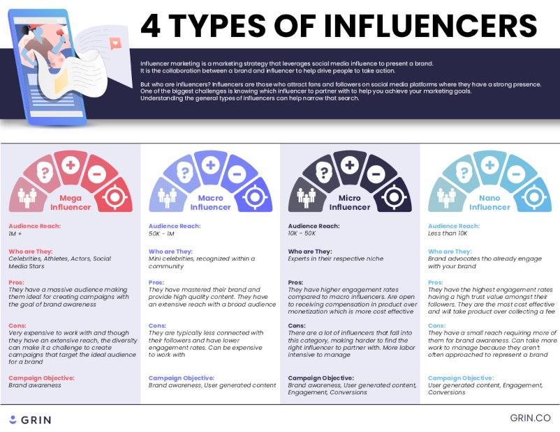 4 Types of Influencers infographic