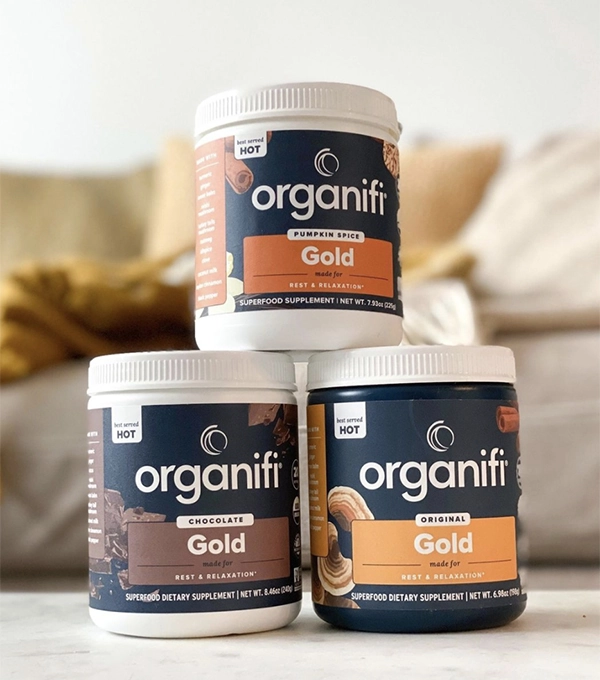 Three stacked containers of organifi