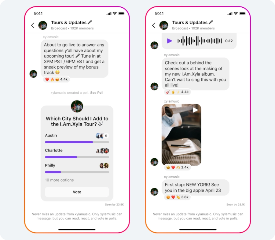 Examples of Instagram chat screens