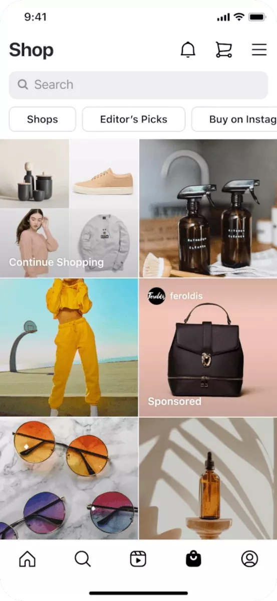 Smartphone screenshot of Instagram shop feature