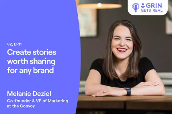 Title image for "Create stories worth sharing for any brand" with Melanie Deziel portrait