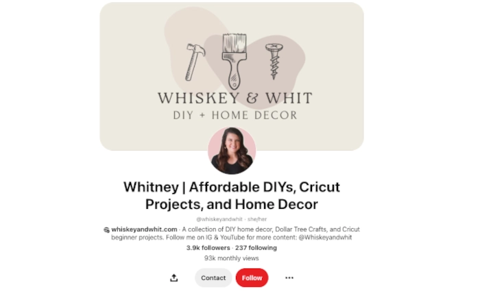Screenshot of Whiskey & Whit Pinterest