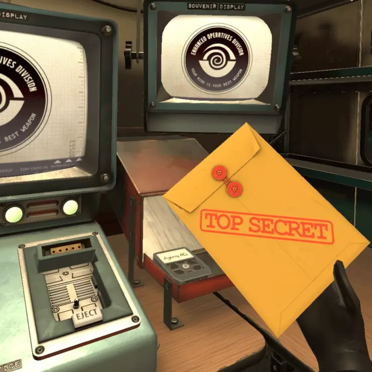 Scene from I Expect You to Die 2 with Top Secret envelope