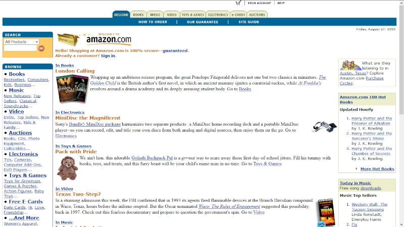 Picture of Amazon site from 1999