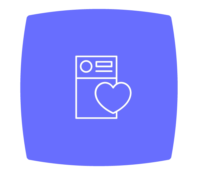Icon of a social media post with a heart on a purple background