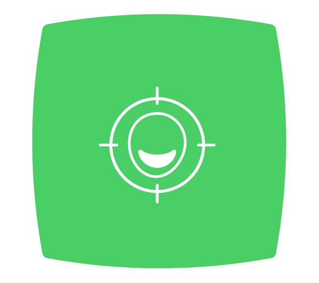 Icon of a smiling face in target crosshairs on a green background