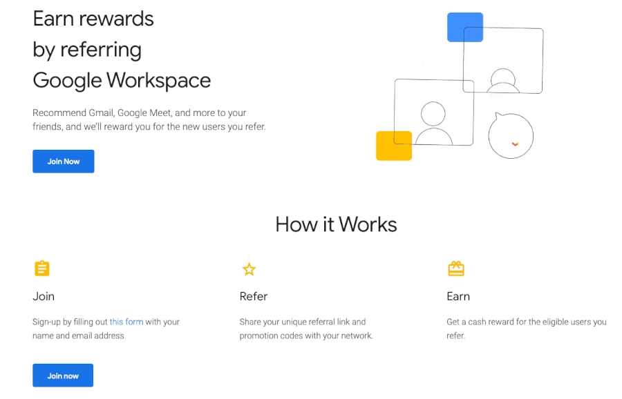 Screenshot of Google's Workspace referral program site