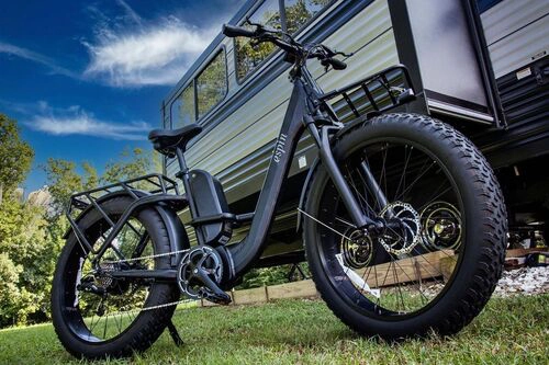 espin bike in front of a camper