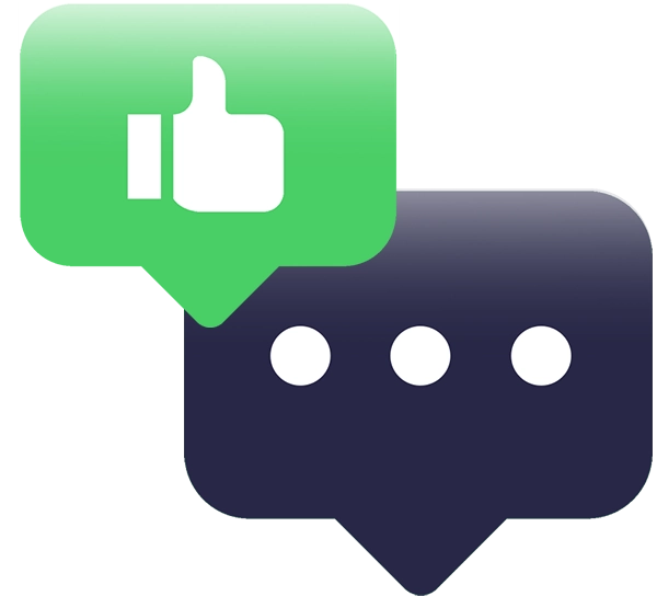 Thumbs up in chat box icon above an ellipsis in a chat box icon