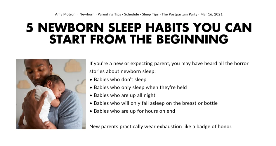 Screenshot of top of blog "5 Newborn Sleep Habits You Can Start from the Beginning" demonstrating influencer-generated content