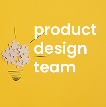 Product design team words next to puzzle pieces