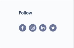 Follow buttons of Facebook, Instagram, LinkedIn, and Twitter