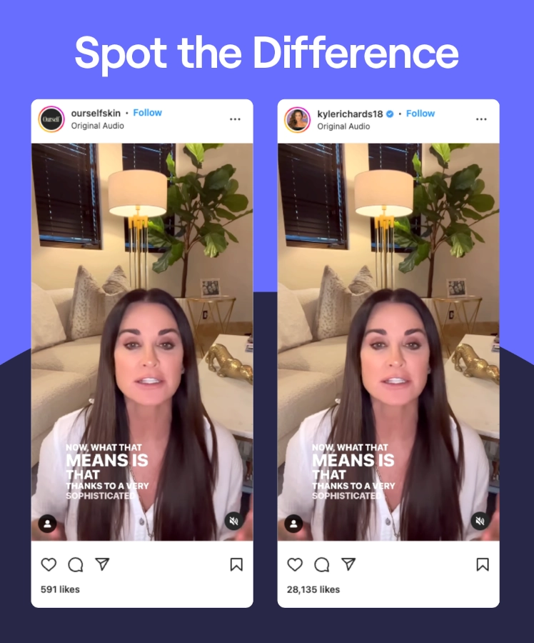 Spot the difference between two Instagram posts from ourselfskin and kylerichards18