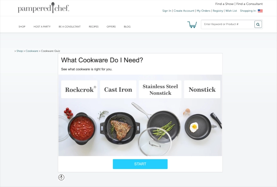 Screenshot of Pampered Chef quiz
