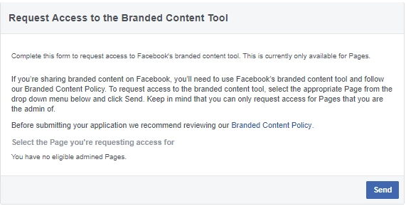 Screenshot of Request Access to the Branded Content Tool