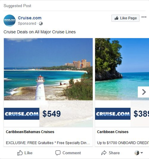 Example of sponsored post from Cruise.com