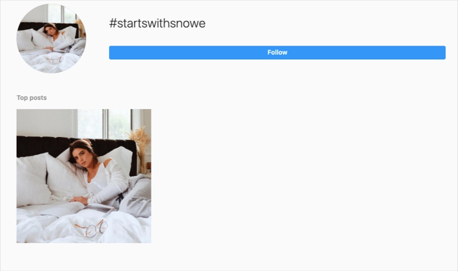 Screenshot of Instagram results for #startswithsnowe