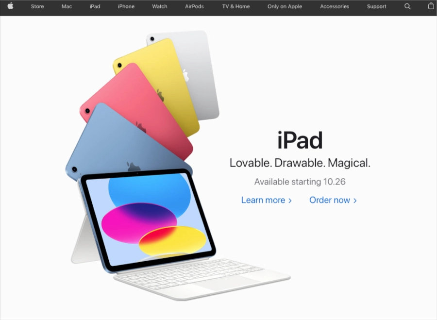 Screenshot of Apple site