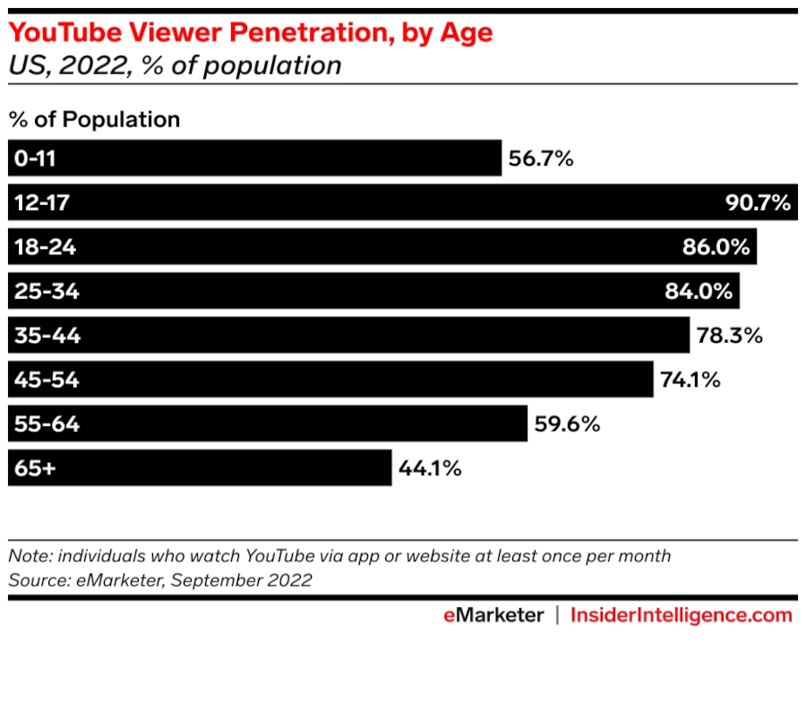Bar graph of YouTube Viewer Penetration, by Age