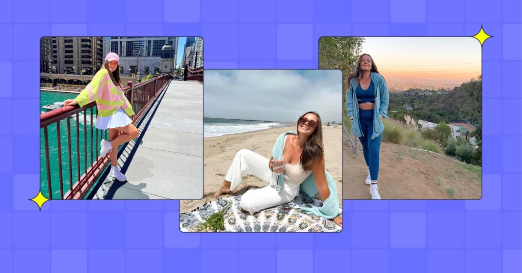A series of pictures of Rachel McClusky, a wellness influencer