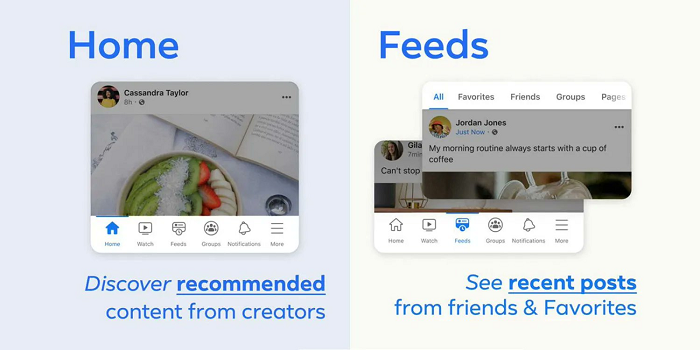 Home vs Feeds: Discover recommended content from creators vs See recent posts from friends & favorites