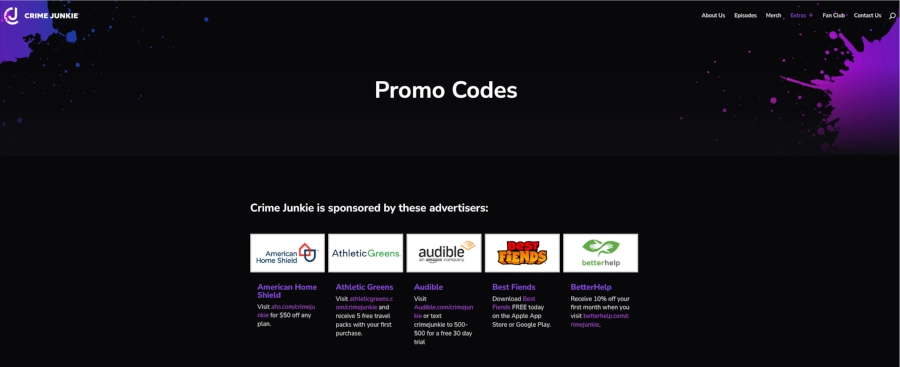 Crime Junkie promo codes page