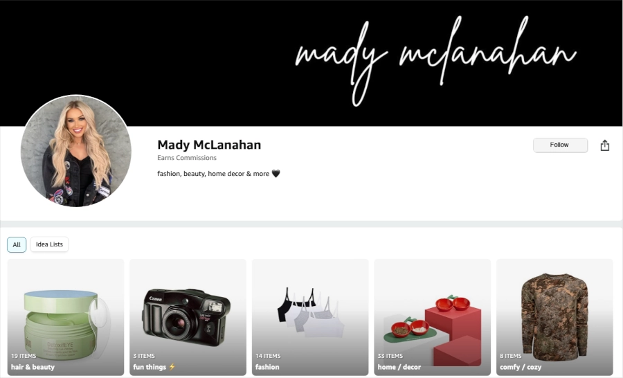 Screenshot of Mady McLanahan Amazon page