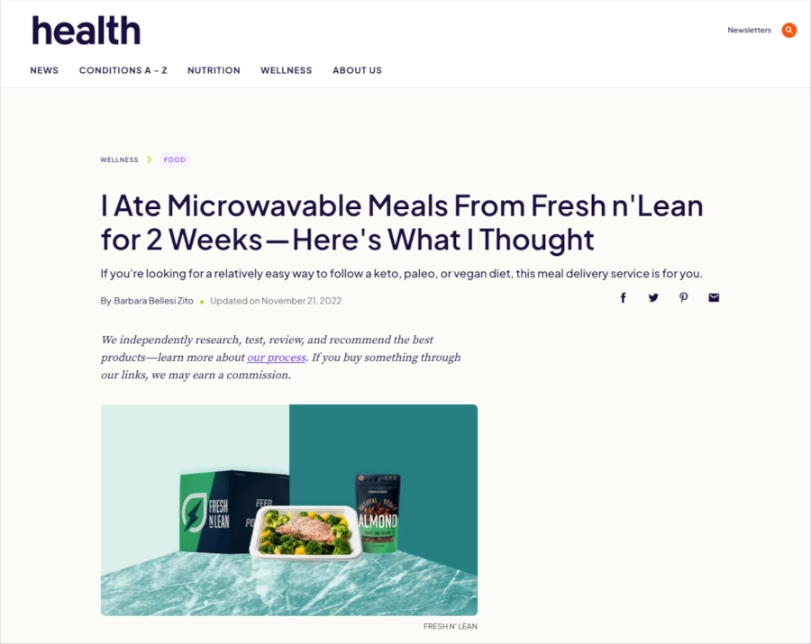 Screenshot of Health blog