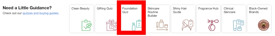 Sephora menu with Foundation Finder highlighted
