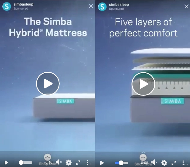 Simba Sleep Instagram ads examples