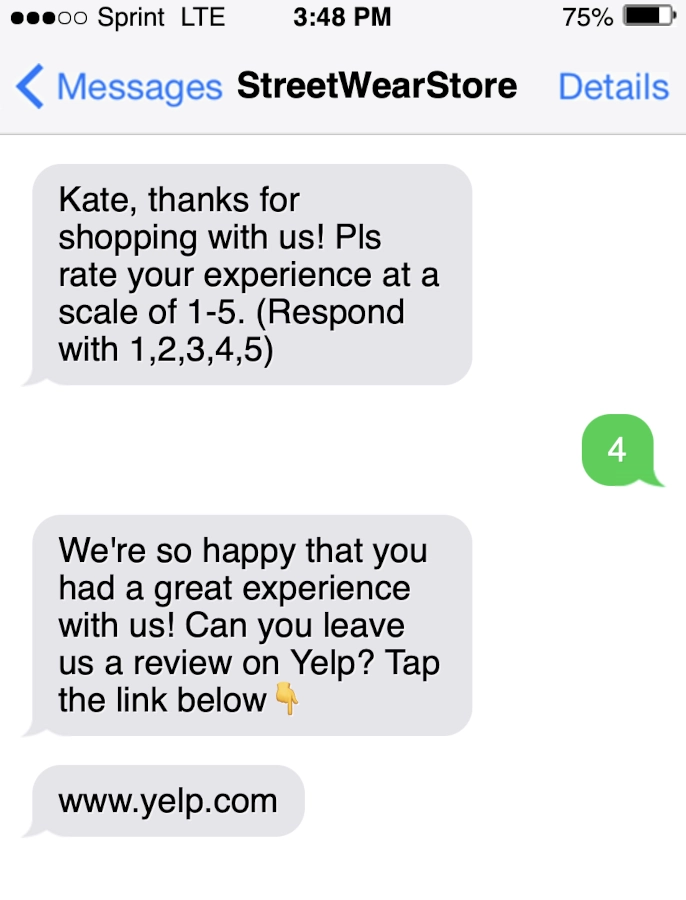 Text message marketing example