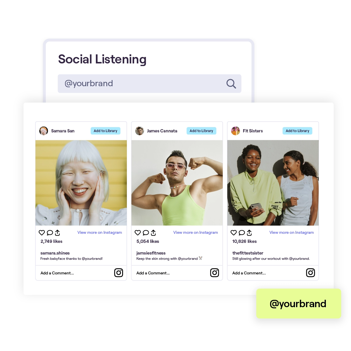stylized images of GRIN's social listening function