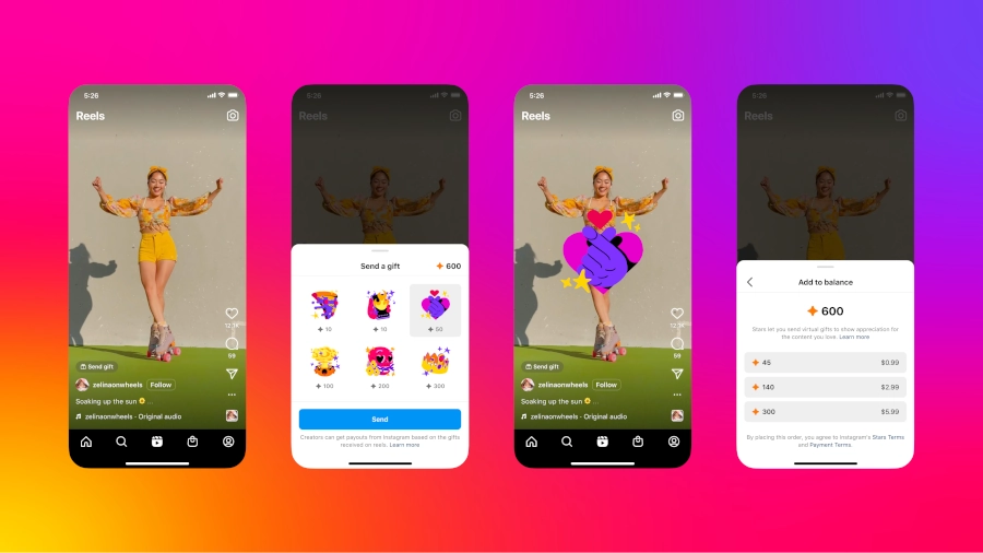Screenshots of Instagram's new expanded gift features